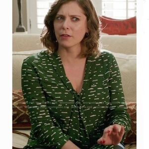 ANTHROPOLOGIE MAEVE Women’s Green Cloud Print Tie Neck Swing Top Size XS